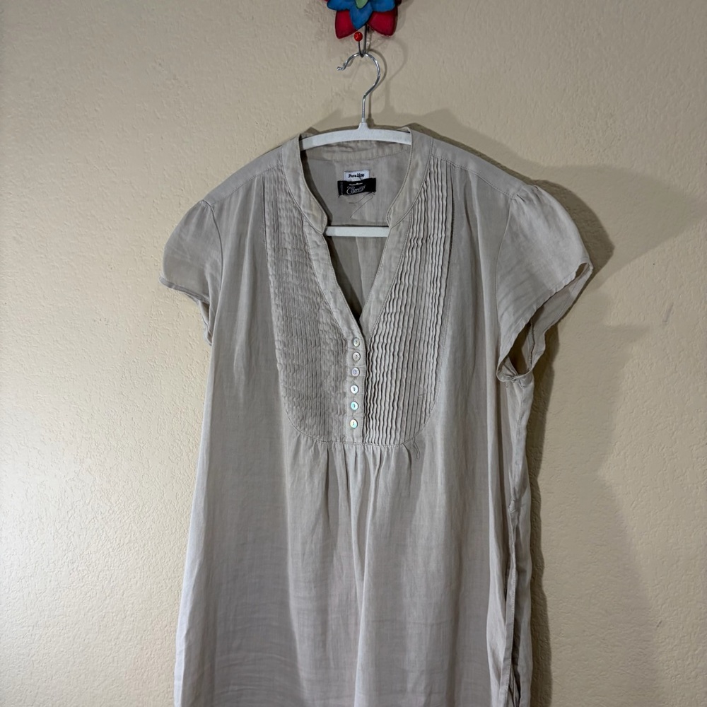 Capricci Linen Midi Dress Women Sz L Beige Cottage Boho Romantic Vacation Italy - Picture 2 of 10